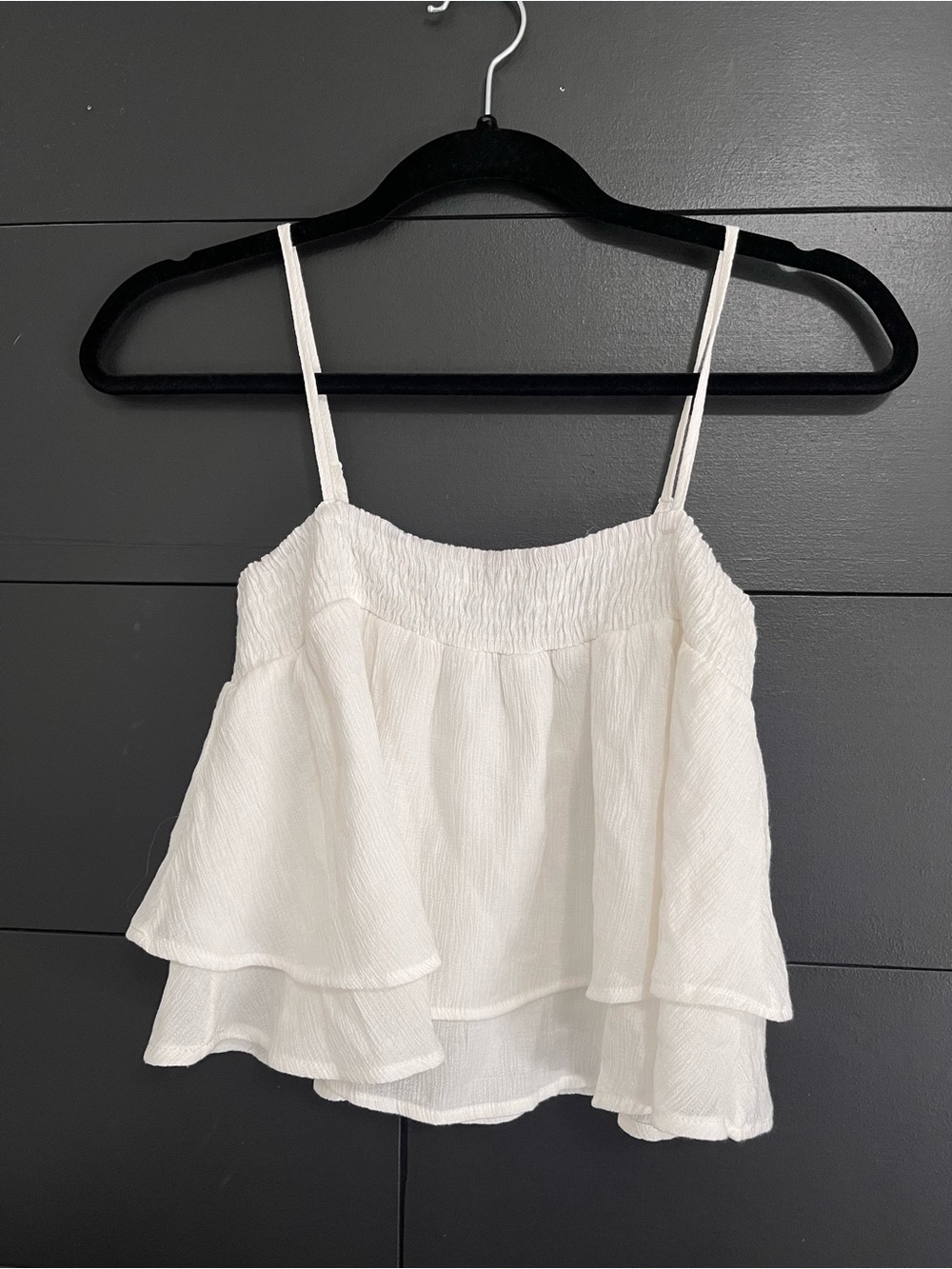 PAPER CRANE White Linen Flowy Gauze Tiered Layer Tank Top Blouse Sz S EUC